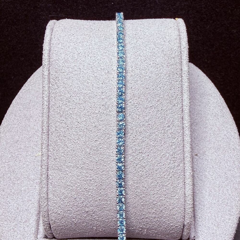Genuine Moissanite Tennis Bracelet Ocean Blue, 925 Silver 8in, 2mm- New